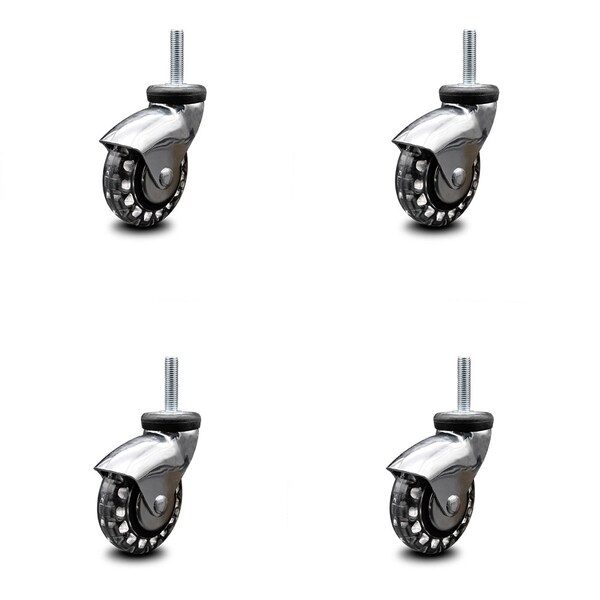 3 Inch Bright Chrome Hooded Polyurethane 12mm Threaded Stem Casters SCC, 4PK